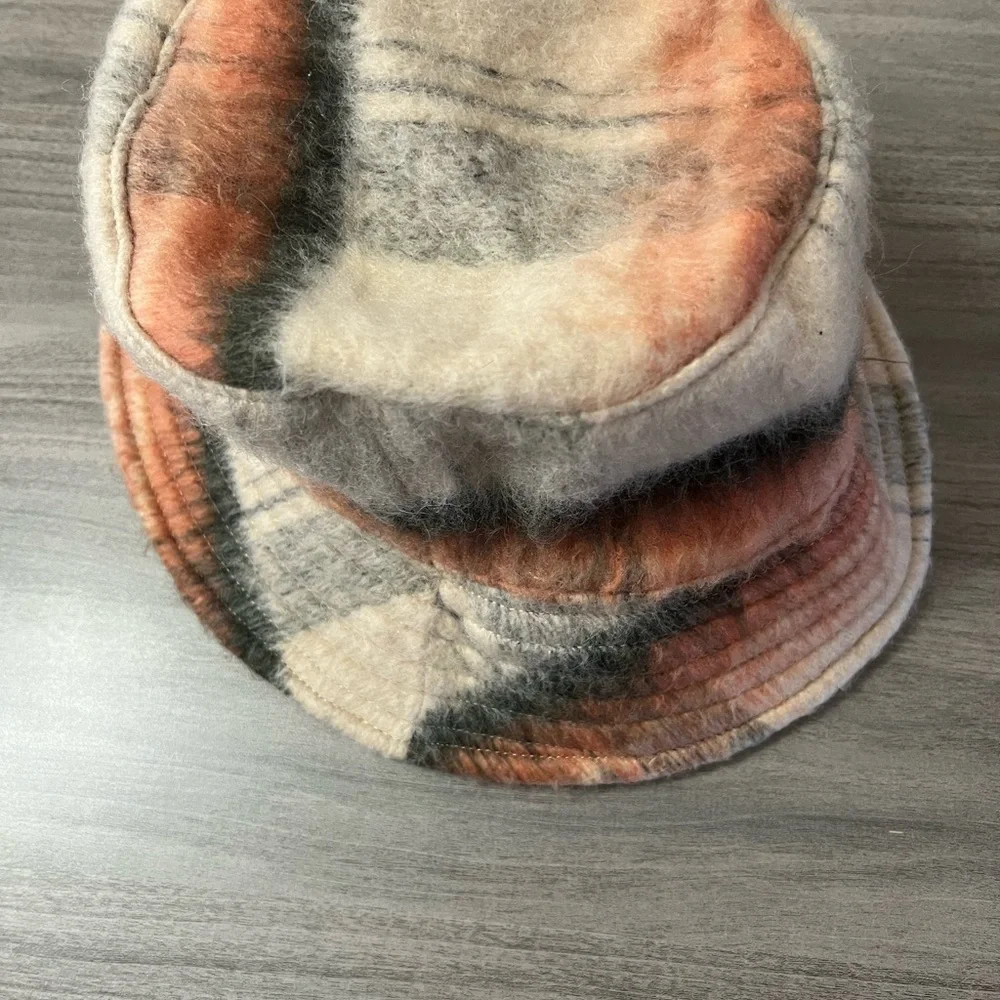 Plaid Wool blend Bucket Hat Tan Orange